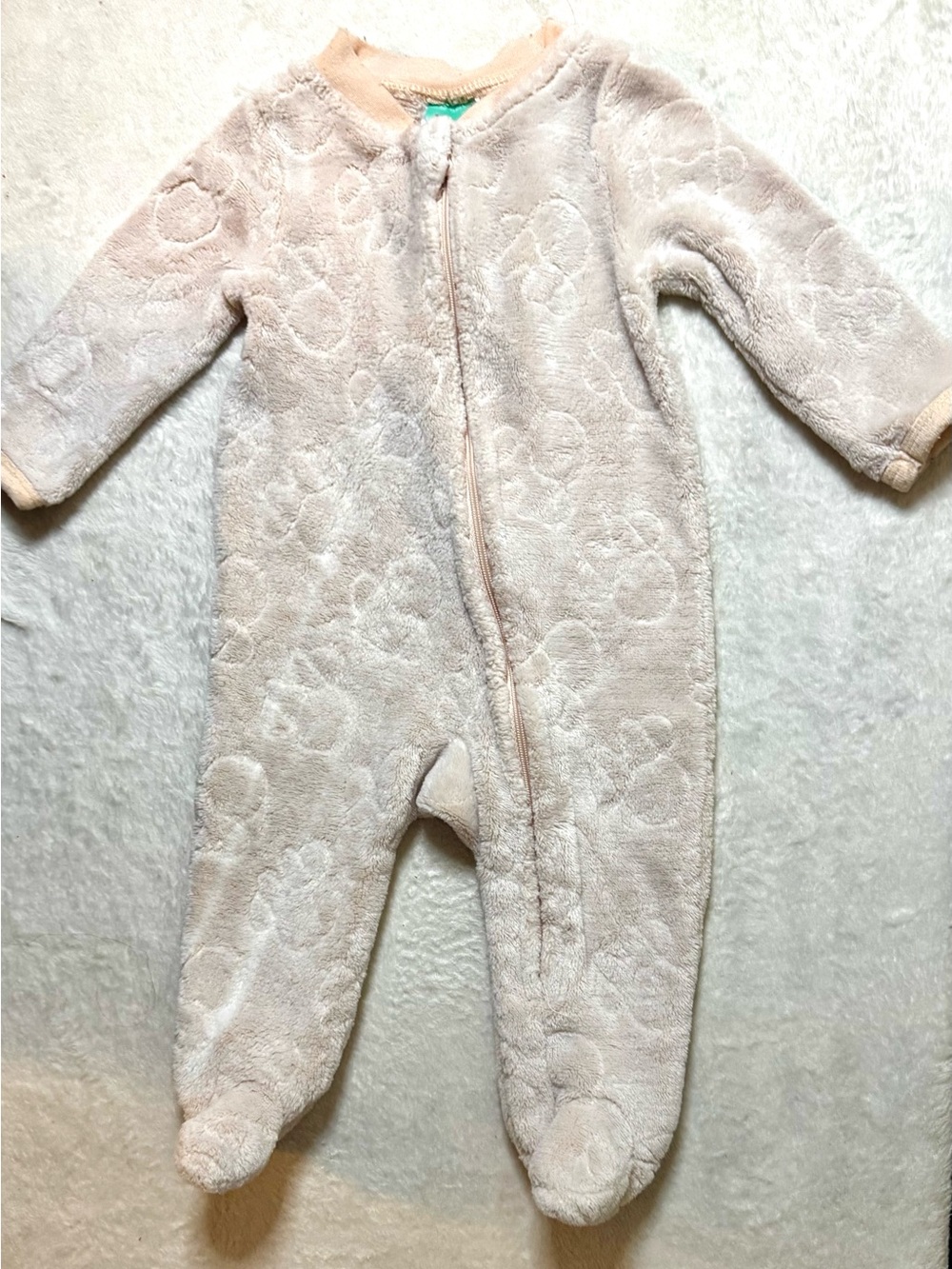 Disney Baby 3-6 month Plush Baby One-Piece Footed Romper in Light Cream